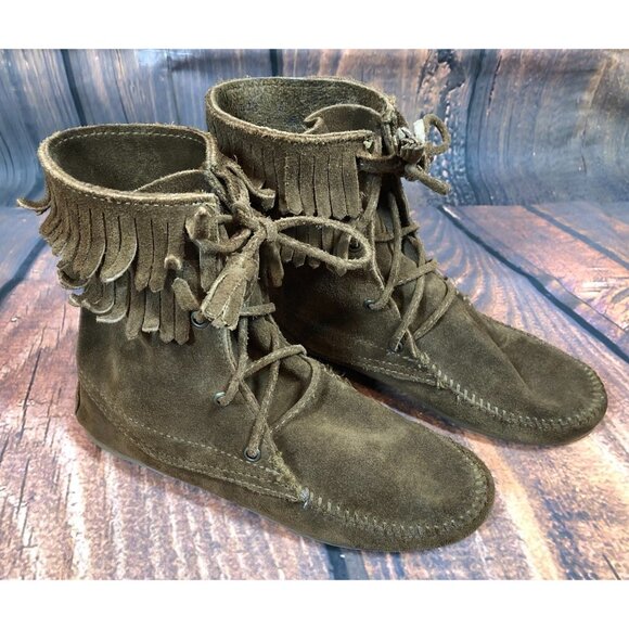 Minnetonka Tramper 428 Brown Suede Ankle Fringe Boots Womens 6 (r5c - Picture 3 of 10